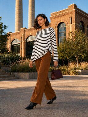 SPANX Black White Striped Boatneck Boxy Long Sleeve Knit Top XS